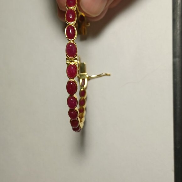 Vintage Sterling Silver 14 kt Gold Plated Ruby Bracelet - Picture 2 of 2